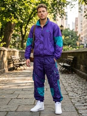 Vintage 80's/90's Reebok Purple & Teal Nylon Windbreaker Size XL